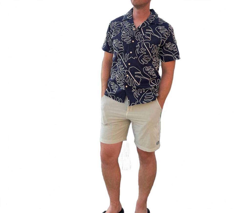 NEW SURFSIDE SUPPLY mariner leaf camp shirt in navy